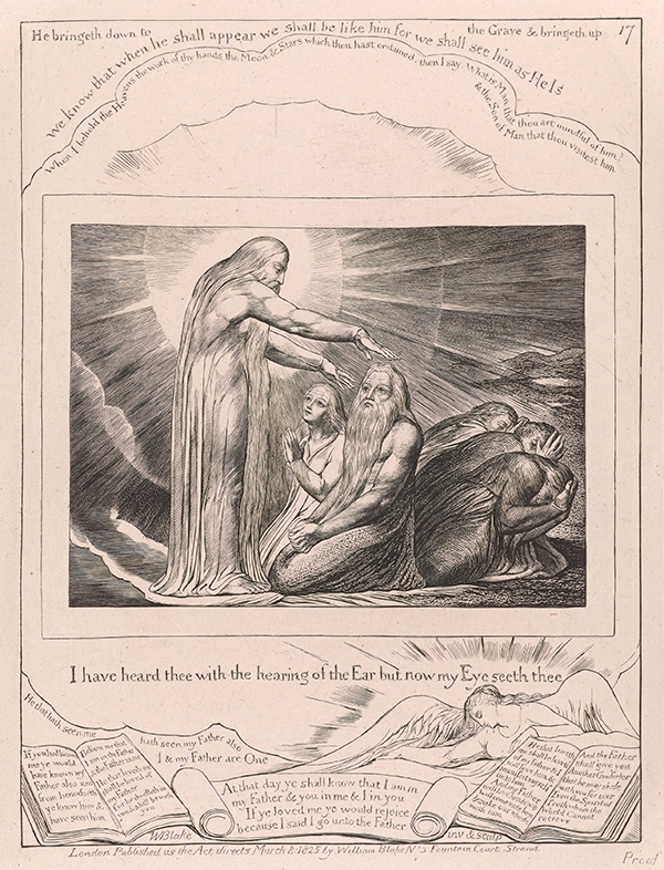 Afb. 9: God zegent Job en zijn vrouw, William Blake, 1823- 25. Blake’s Illustrations of the Book of Job.